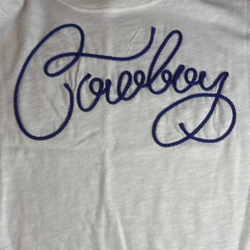 Ariat Women's White Boxy Crop Tee with Blue Cowboy Script - Image 3