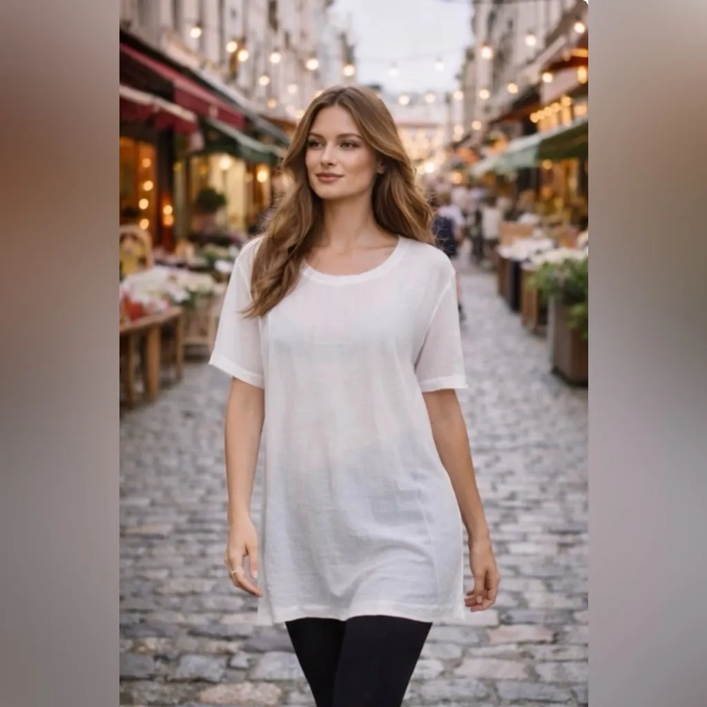 Johnny Was White Crew Neck Gauzy Tunic Top XS - Image 11