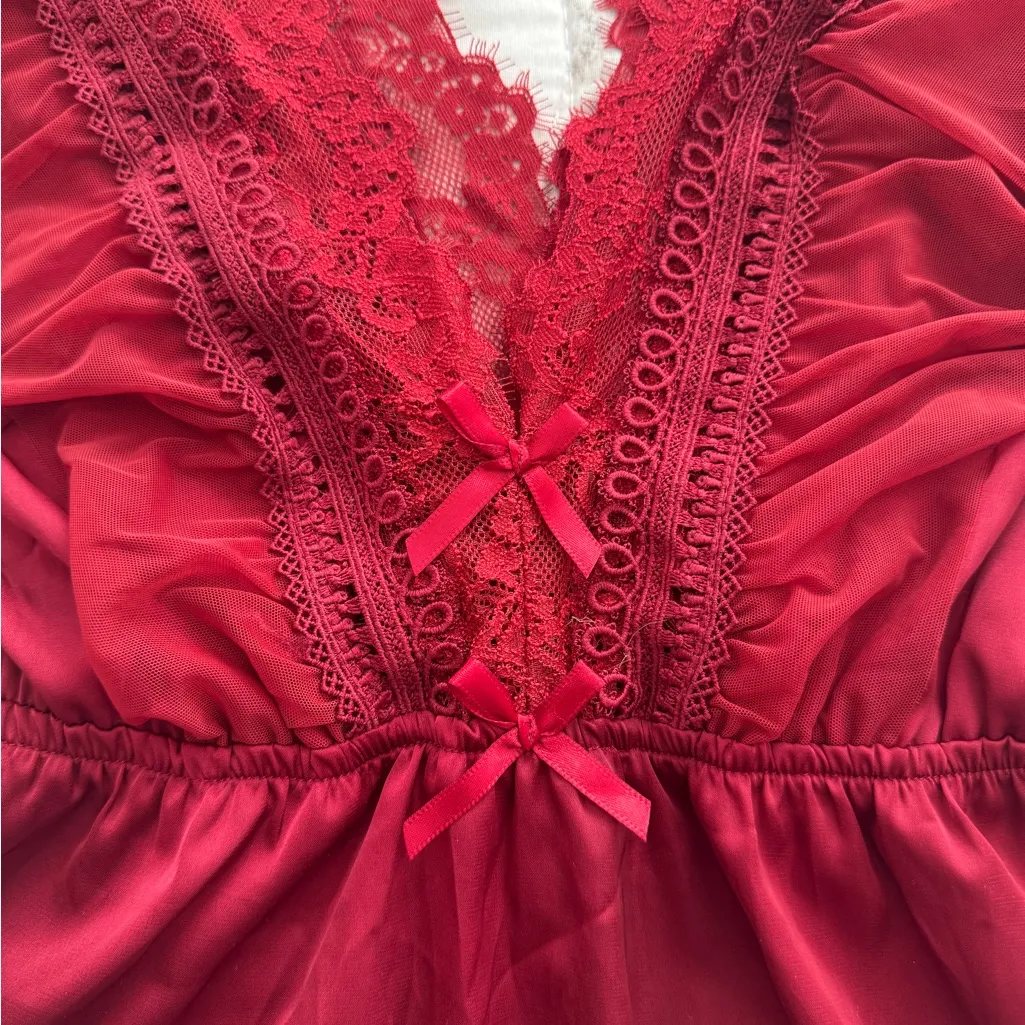 Red Burgundy Lace with bows adjustable waist V - Image 8