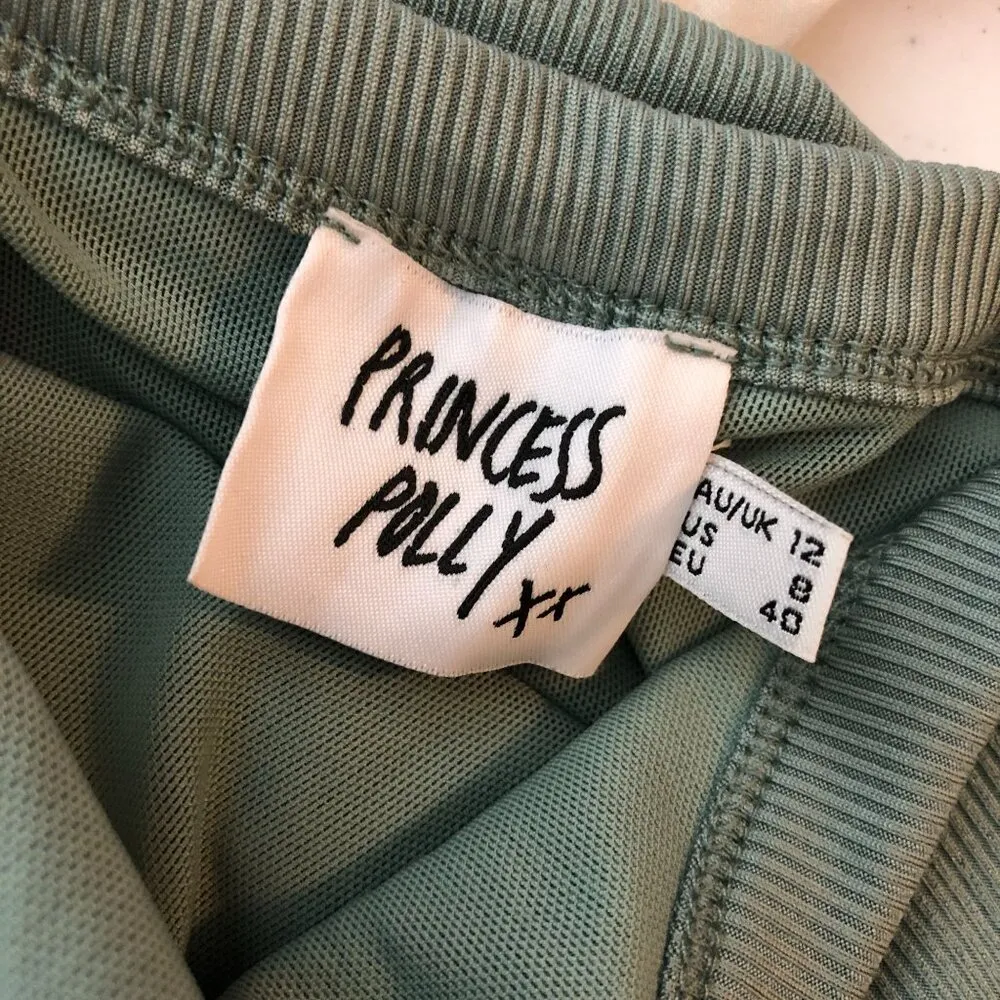 Princess Polly Mariana Mini Dress Halter Ribbed Ruched Sage Blue 8 - Image 3