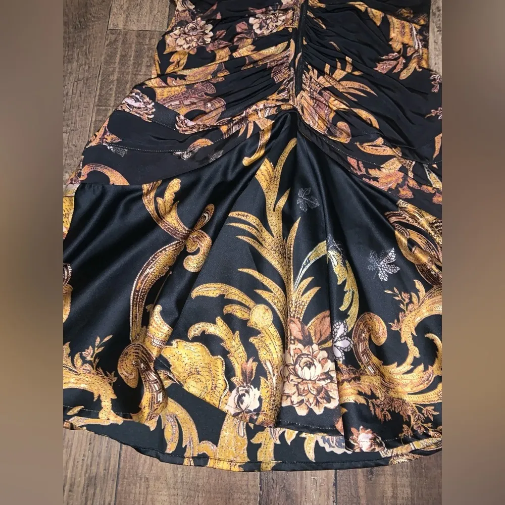 Y2k rare just Cavalli silk ruched dress black & gold $890 M 44 fall - Image 2