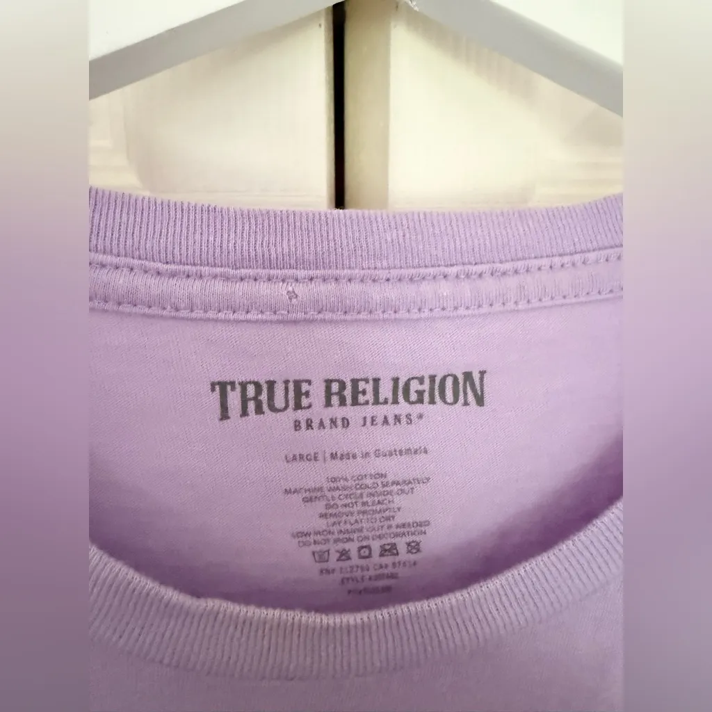 True Religion Brand Jeans Studded Logo Graphic T-Shirt Rhinestones Lavender Top - Image 5