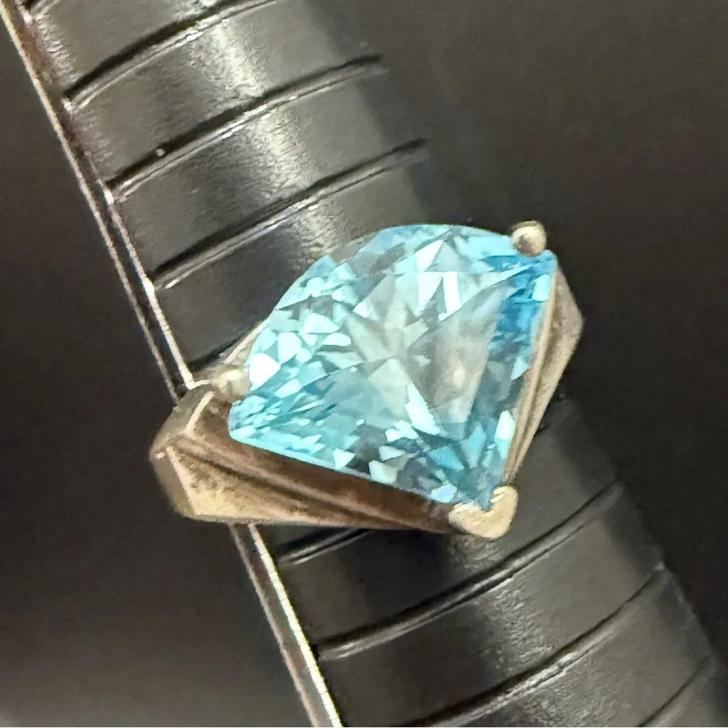 Vintage 925 Sterling Silver 10mm Trillion Cut Aquamarine Ring Size 8 6grams Blue - Image 12