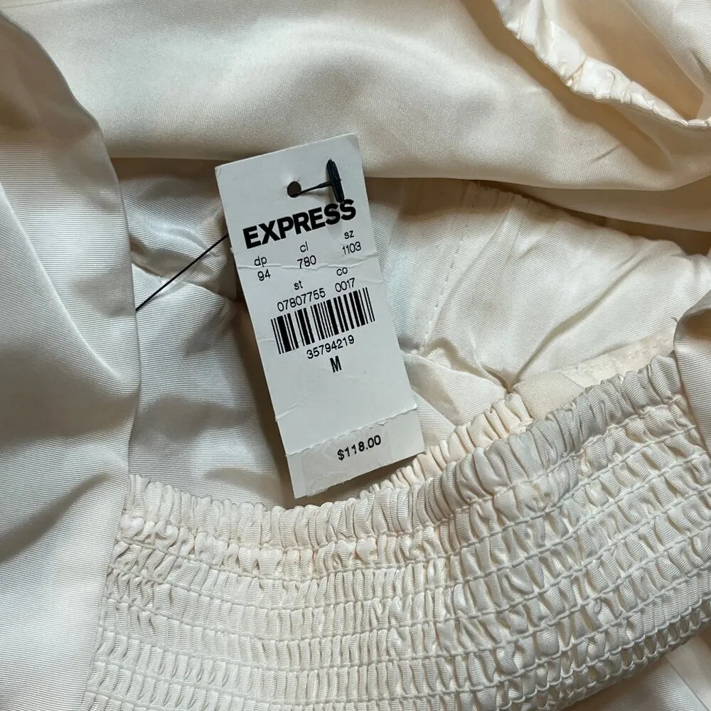 Express Puff Sleeve Cream Pink Cut Out Floral Print Mini Dress Smocked Back SZ M - Image 11