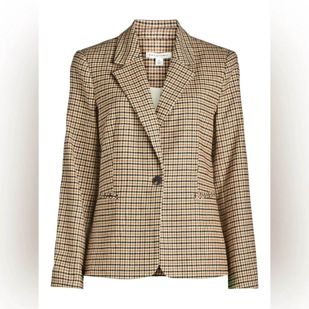 Free Assembly Relaxed Fit Plaid Blazer Tan Size XS - Image 3
