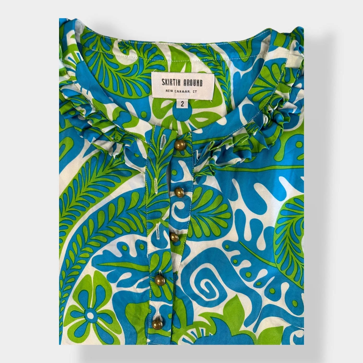 Skirtin Around Tropical Floral print‎ Silk dress Size 2 Blue - Image 2