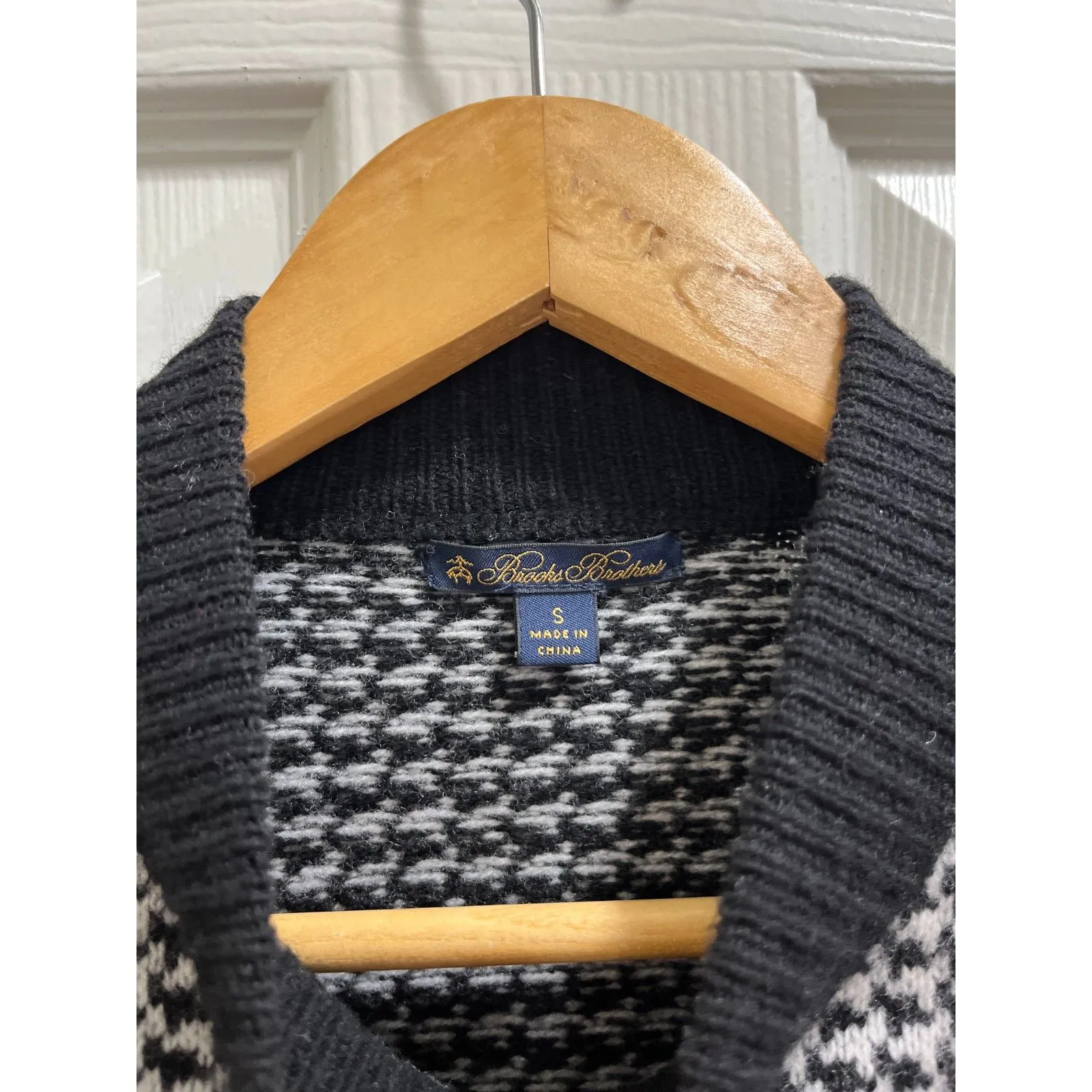 Brooks Brothers Merino Wool Houndstooth Embroidered Sweater Size Small Luxury - Image 5