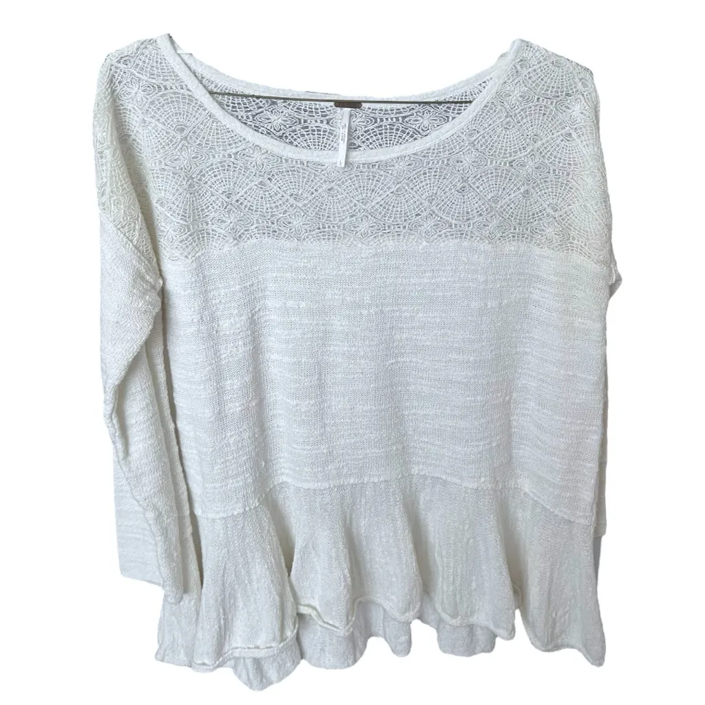 Free People Kristobel Peplum Textured Knit Woven Long Sleeve Flowy Top Large - Image 2