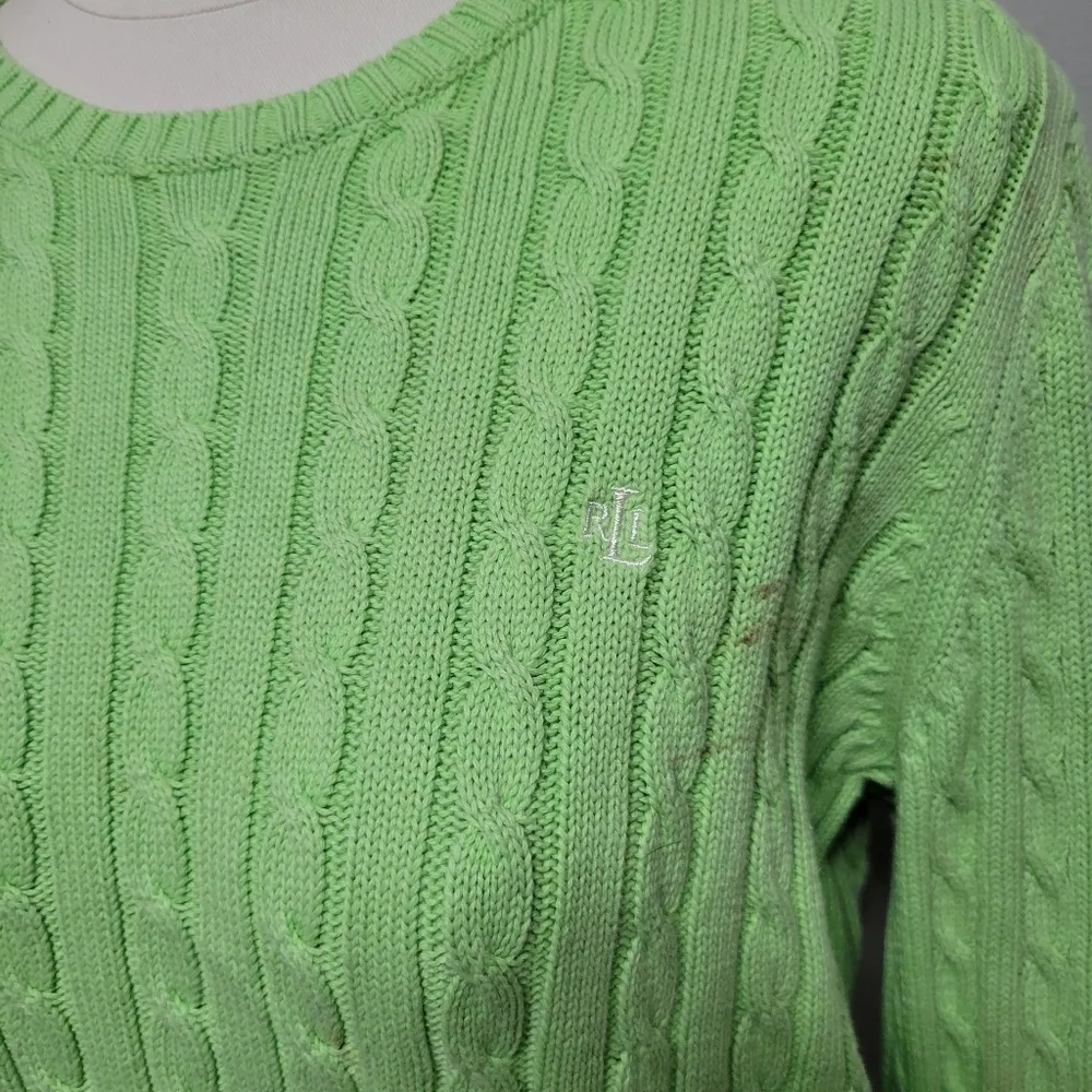 Lauren Ralph Lauren lime green cable crewneck sweater size medium - Image 2