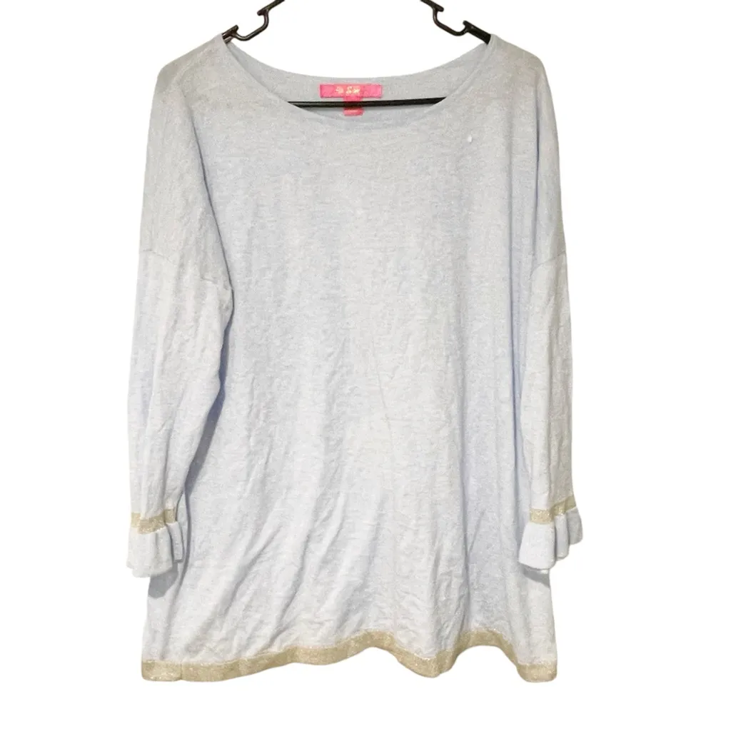 Lilly‎ Pulitzer Large Charla Heathered Blue Glitter Trim Boatneck Knit Sweater - Image 2