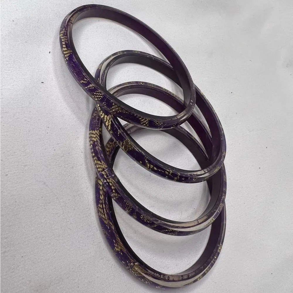 Purple and Gold Lace Acrylic Bangle Bracelets - Image 2