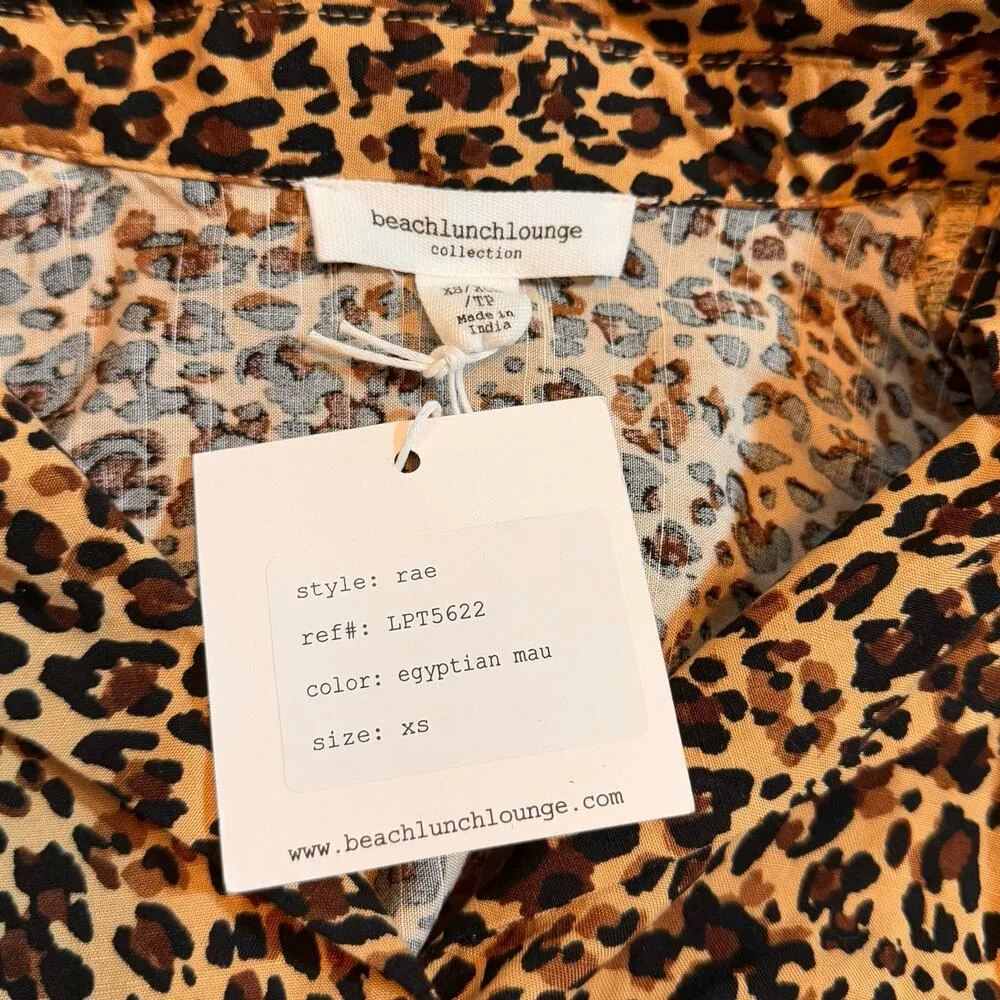 Beach Lunch Lounge Womens XS Rae Egyptian Mau Cheetah Print Button Tie Shirt - Image 7