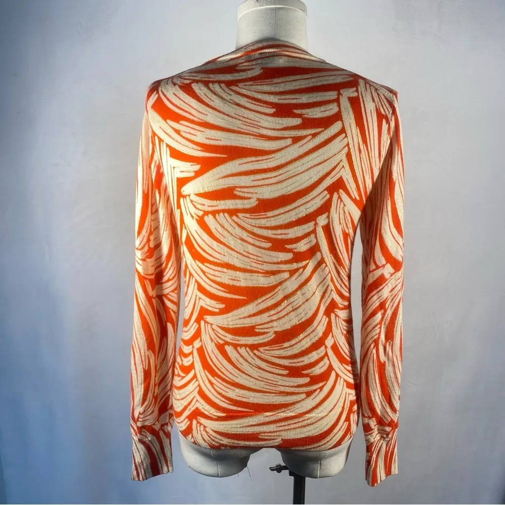 J Crew Jackie Cardigan Sweater Palm Print Gold Buttons Size M F8269 Merino Wool - Image 6