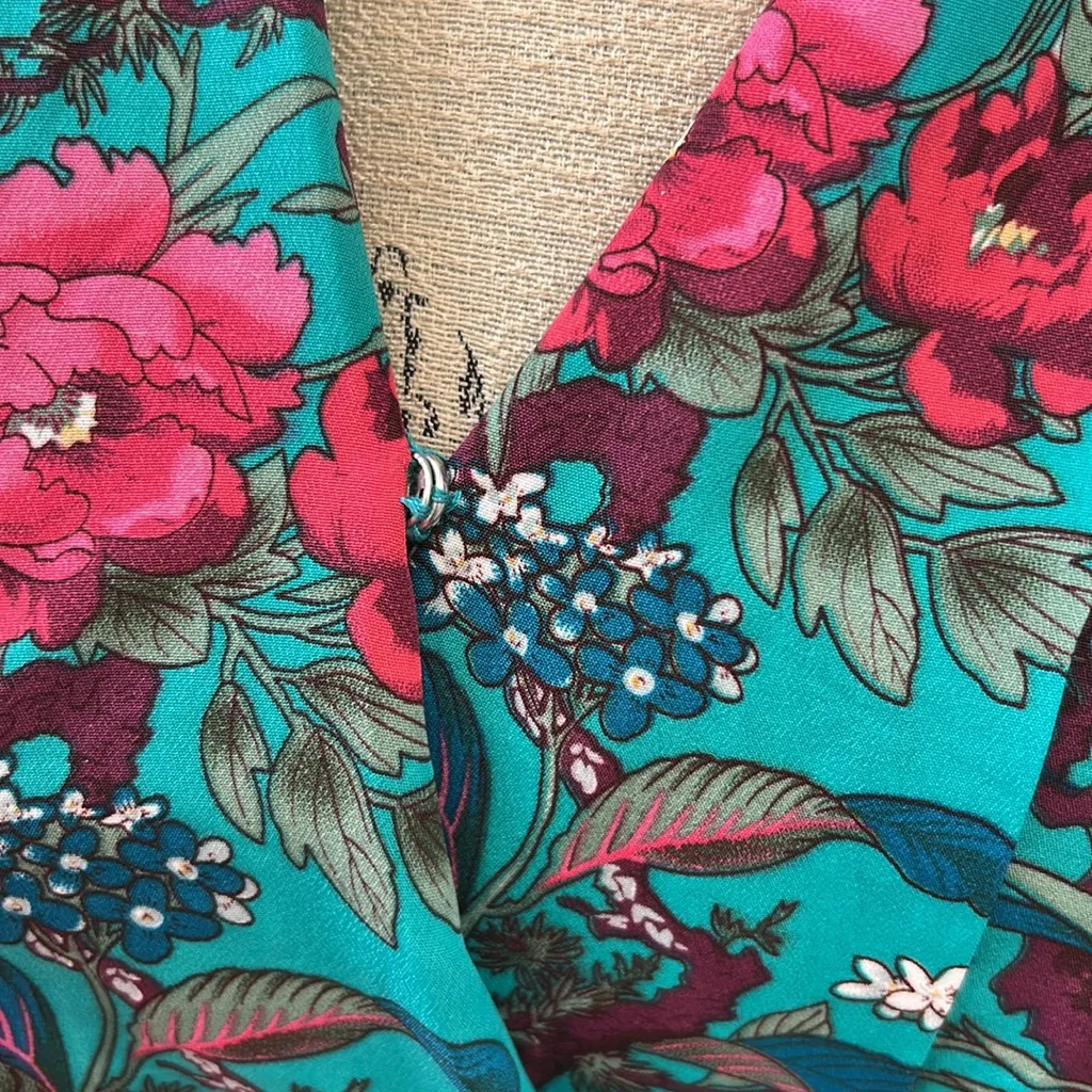 ASOS Floral Teal Cap Sleeve Romper Size 4 - Image 4