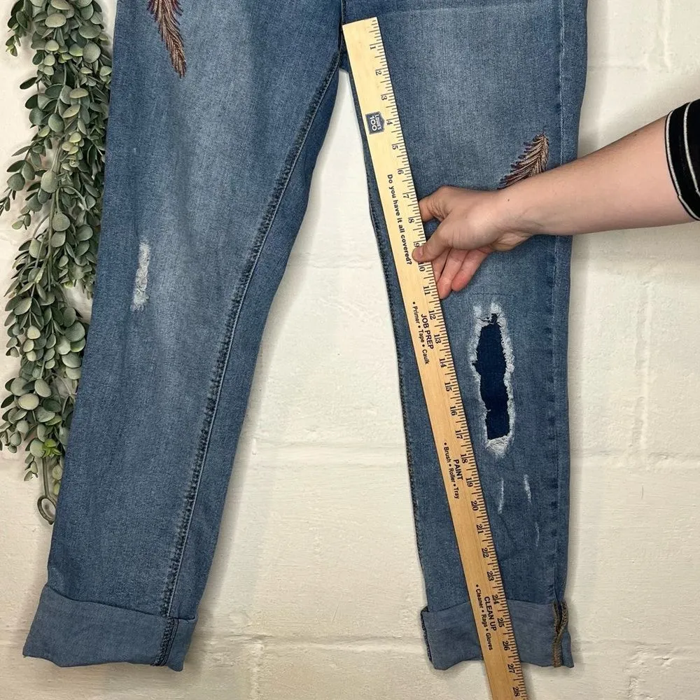 | women distressed light wash denim jeans with patches girlfriend - Image 3