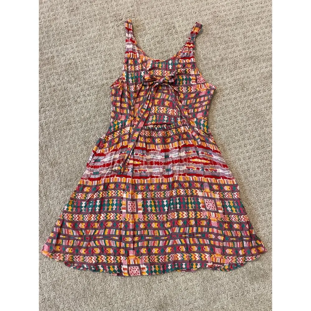 Roxy Multi-Color Tribal Print Tank Tie Back Mini Dress L - Image 6