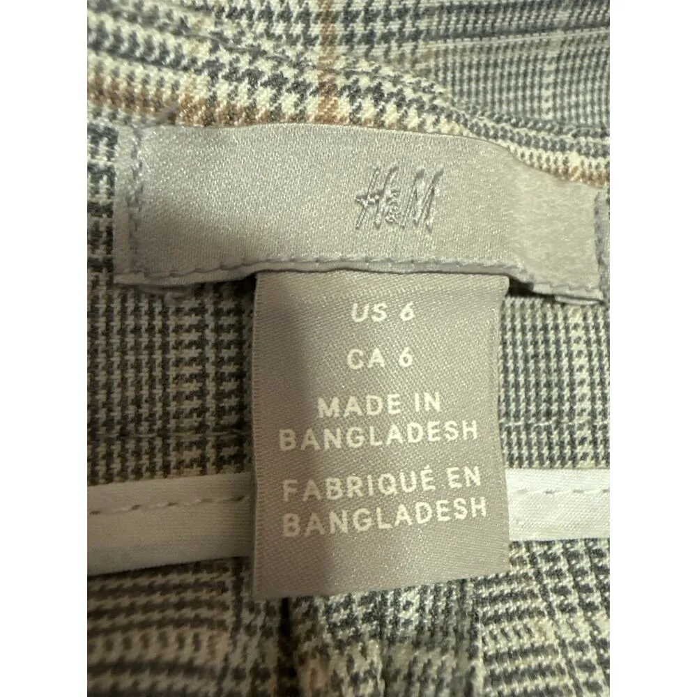 H&M Women's Gray Plaid Checkered High Rise Straight Leg Trousers Dress Pants 6 - Image 4