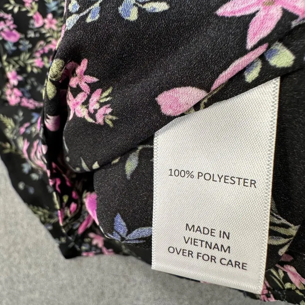 Fortune + Ivy Black Floral V-Neck Blouse Women's Small Short Sleeve Top - Image 8