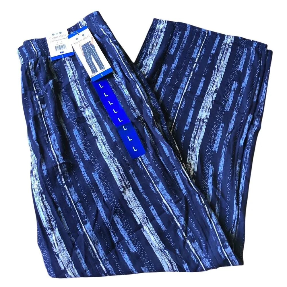 Three Dots  Womens Blue Navy Elastic Pull on Pant  Large - Image 3