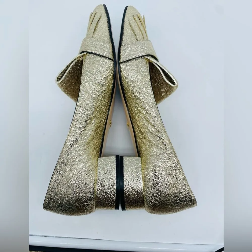 Gucci Gold Metallic leather GG fringe Marmont 30mm Heeled Loafer pumps EU 41 - Image 6