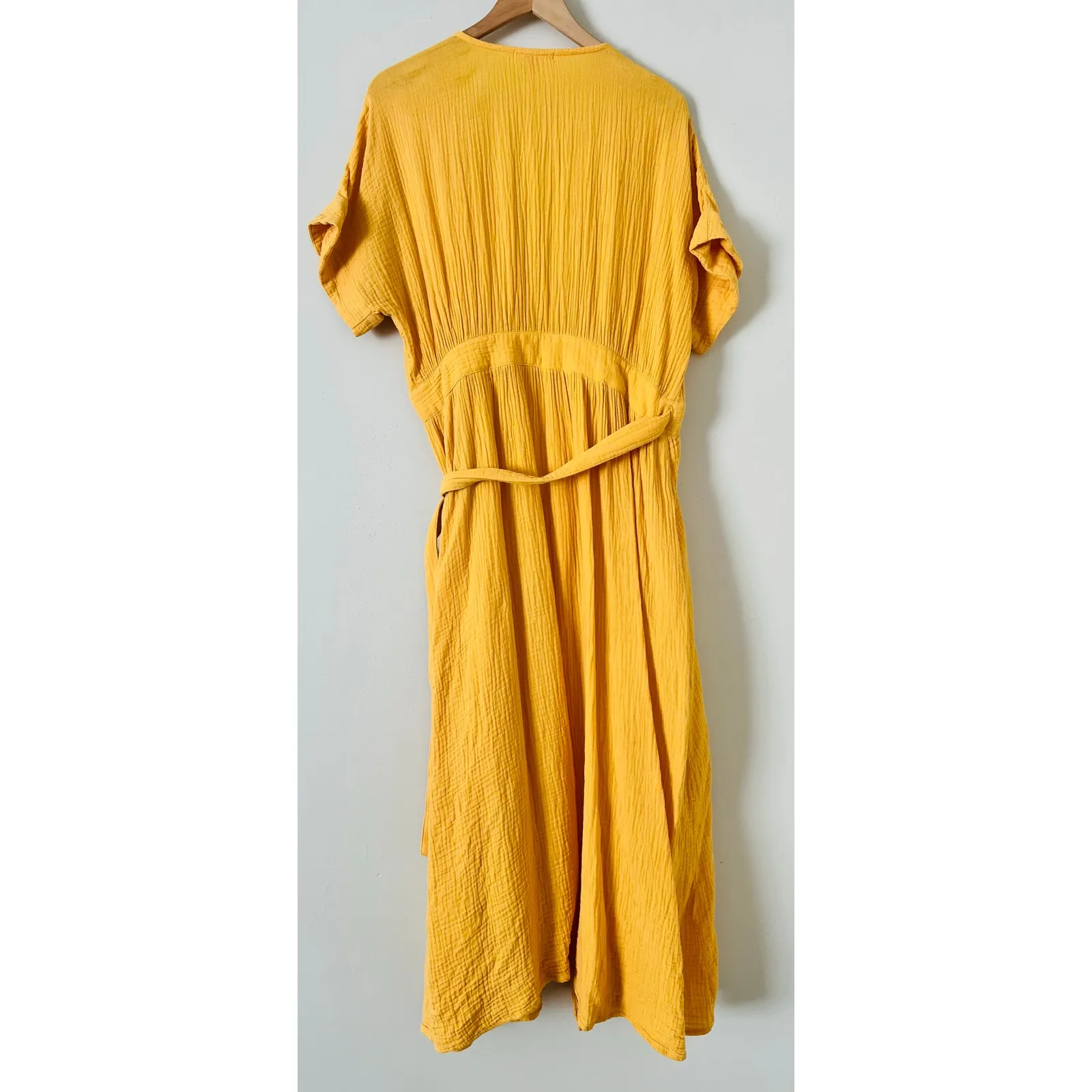 Marine Layer Valencia Wrap Dress Golden Yellow Women's Large Adjustable Gauze - Image 5