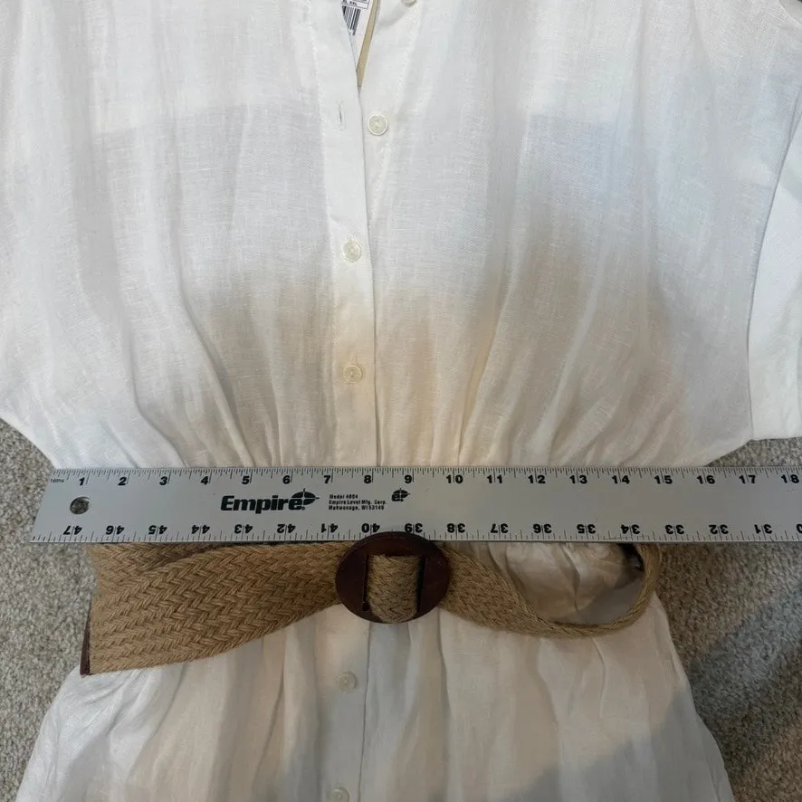 MNG medium Laia linen cap sleeve belted shirt midi dress D1 3066 White - Image 2