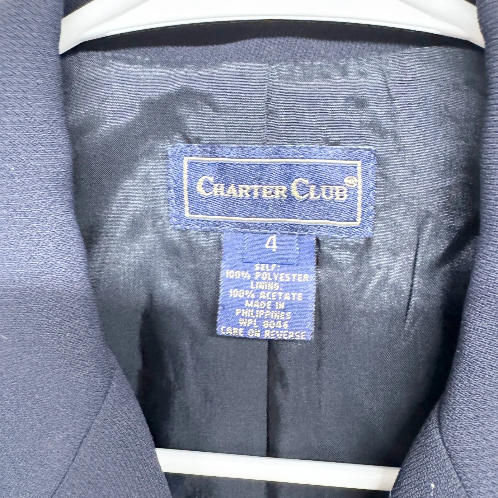 Vtg Charter Club Jacket Women Size 4 Navy Collared 4-Button 3-Pocket Sport Coat - Image 3