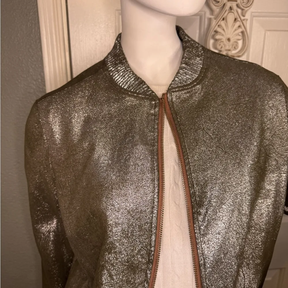 Zara Metallic Bomber Jacket Zip closure side pockets Size S good condition - Image 8