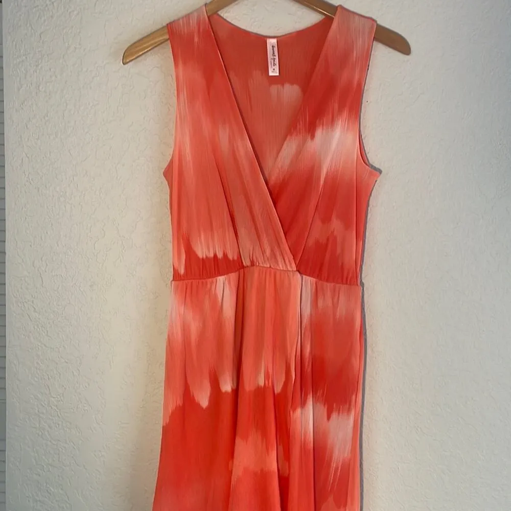 Sweet Pea by Staci Frati Orange Chiffon Summer Maxi Dress Split Front Resortwear Size M - Image 2