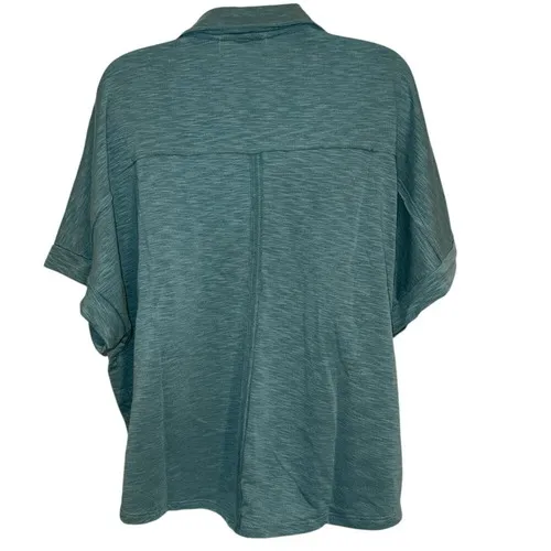 BUCKETLIST Oversized Half Button Pocket Cap Sleeve‎ Top Teal Blue NWOT Size S - Image 5