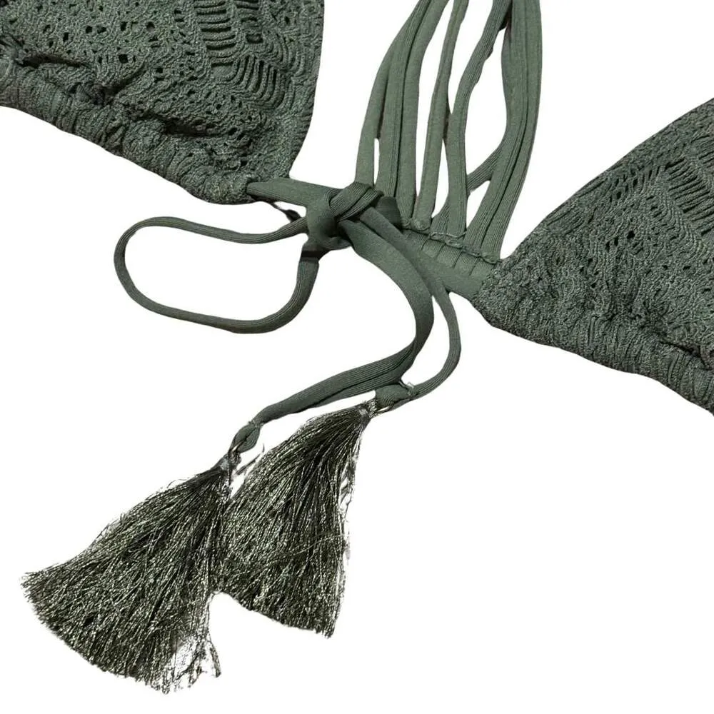 VINCE CAMUTO Crochet String Triangle Bikini Swim Top Safari Green NWT Small - Image 3