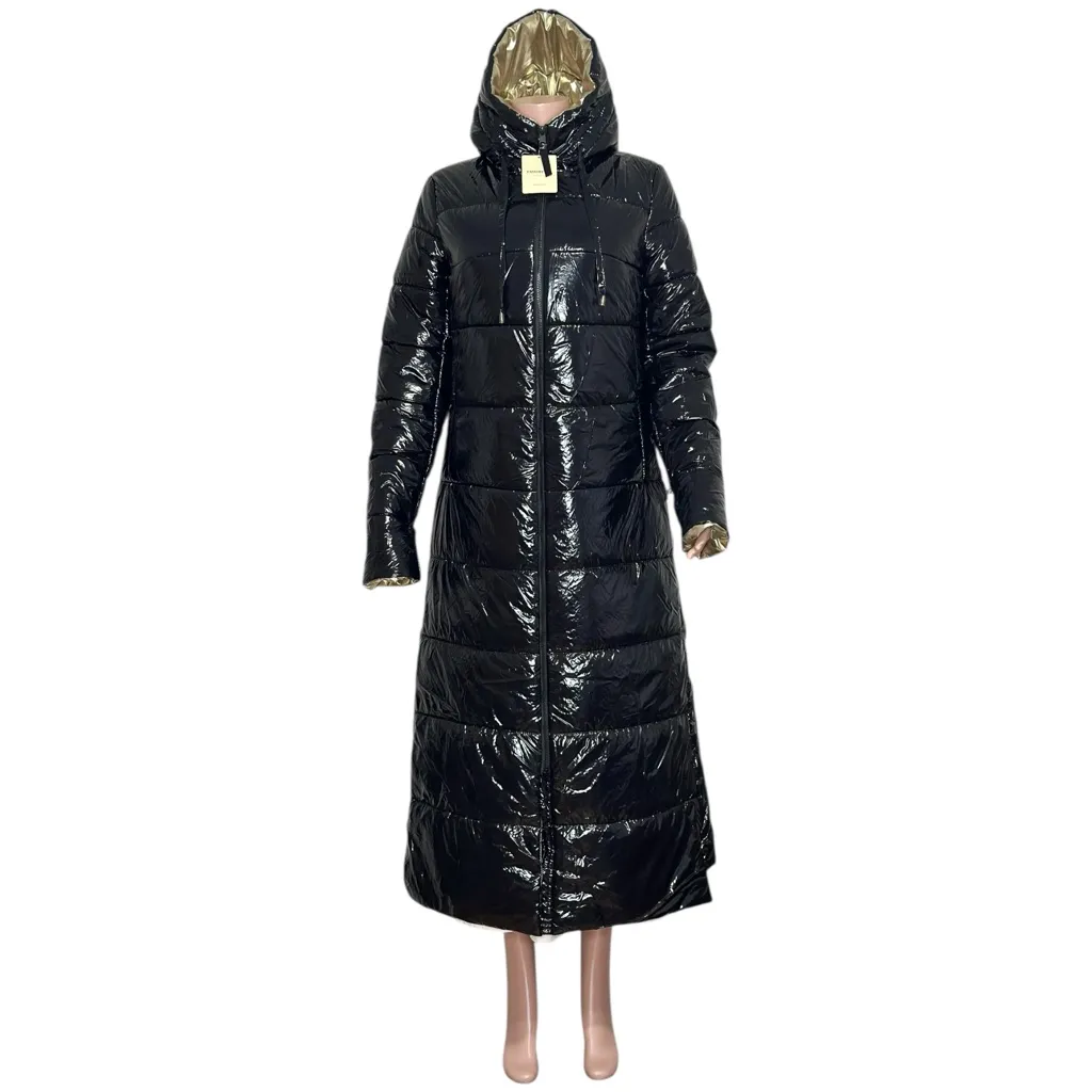 FAVORITTI Waterproof & Windproof Maxi Puffy Quilted Long Hooded Jacket, Black, M Black Size M - Image 4
