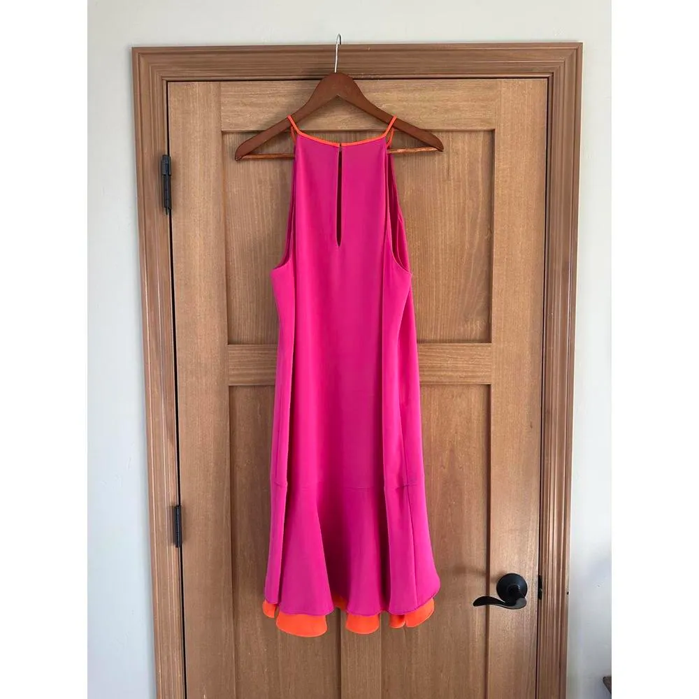 Diane Von Furstenburg DVF Kera Combo Halter Dress Vivid Pink/Orange Women sz 14​ - Image 7