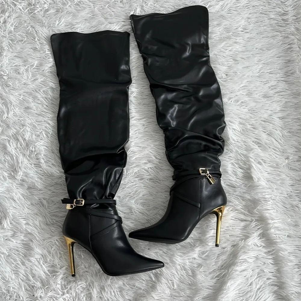 Shoedazzle Women’s Marcey Heeled Tall Boot in black size 9 - Image 10
