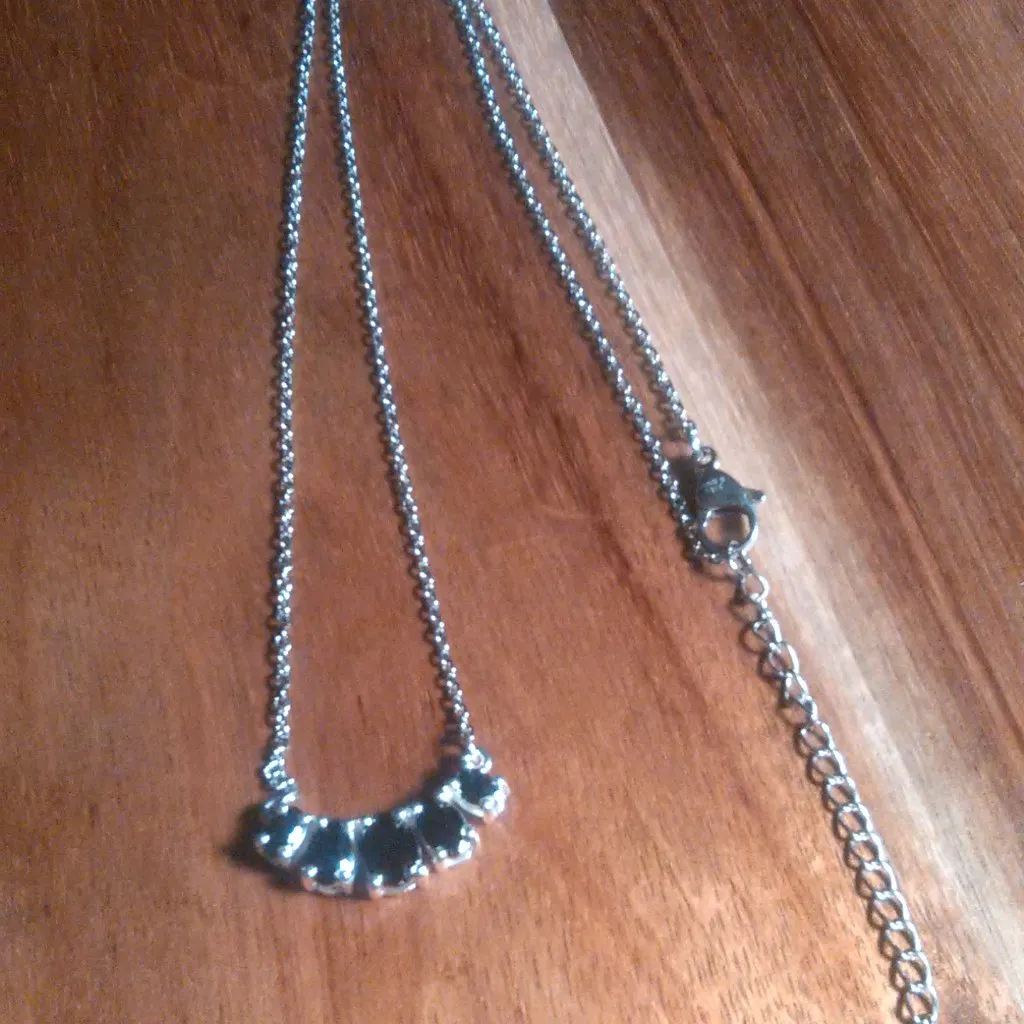 Five Stone Simulated Black Diamond Sterling Silver and Stainless Steel Necklace - Image 5