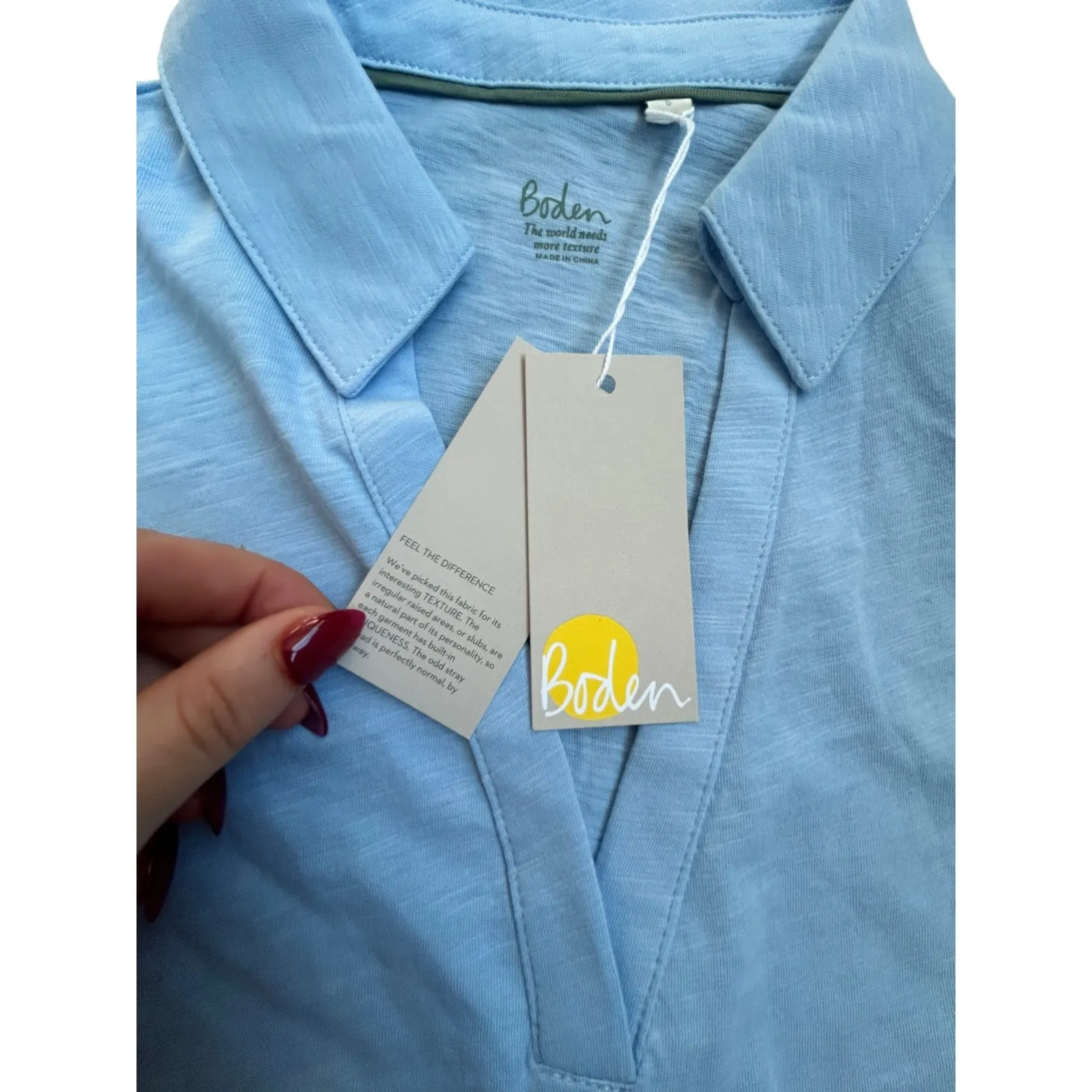 Boden Long Sleeve Collared Polo Shirt Light Blue Cotton Blend Women's Size S NWT - Image 3