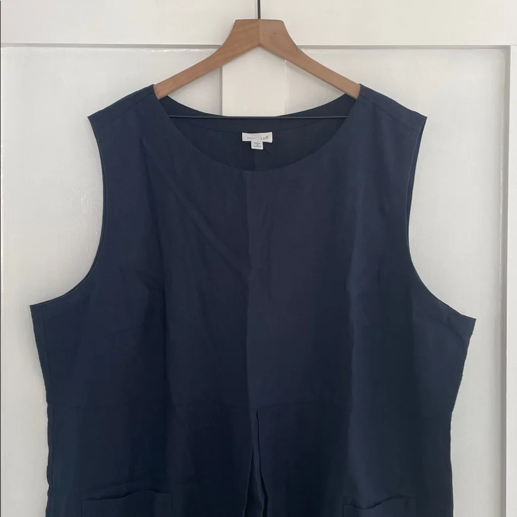 J. JILL Love Linen Sleeveless Crewneck Pocket Shift Dress in Navy Blue Size 4X - Image 5