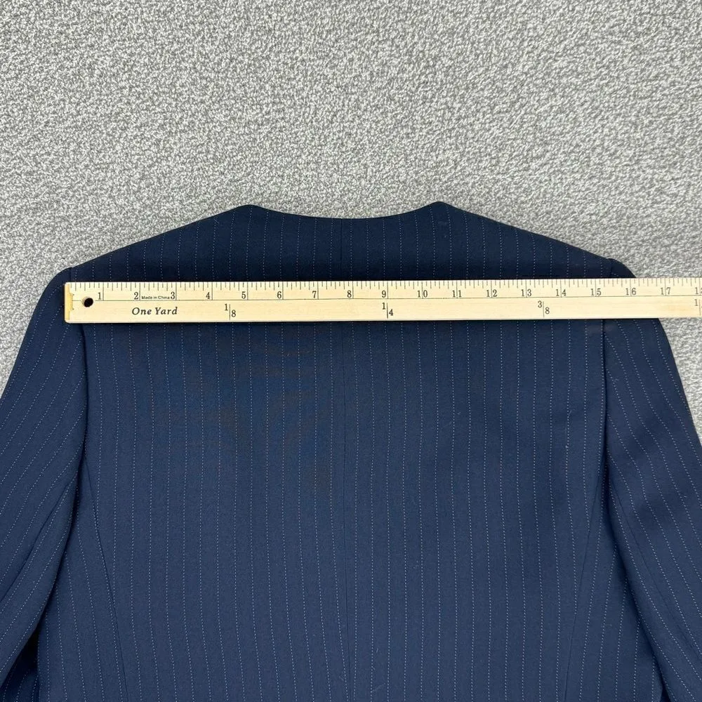 Dress Barn Pinstripe Long Line Blazer Jacket Blue Tan‎ 10 Suit Coat - Image 15