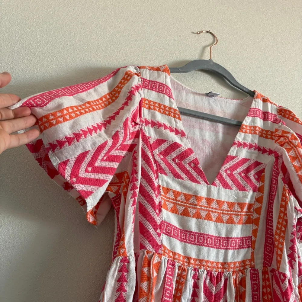 Old Navy Pink & Orange Jacquard Aztec Mini Swing Dress Size Medium TALL Cotton - Image 6