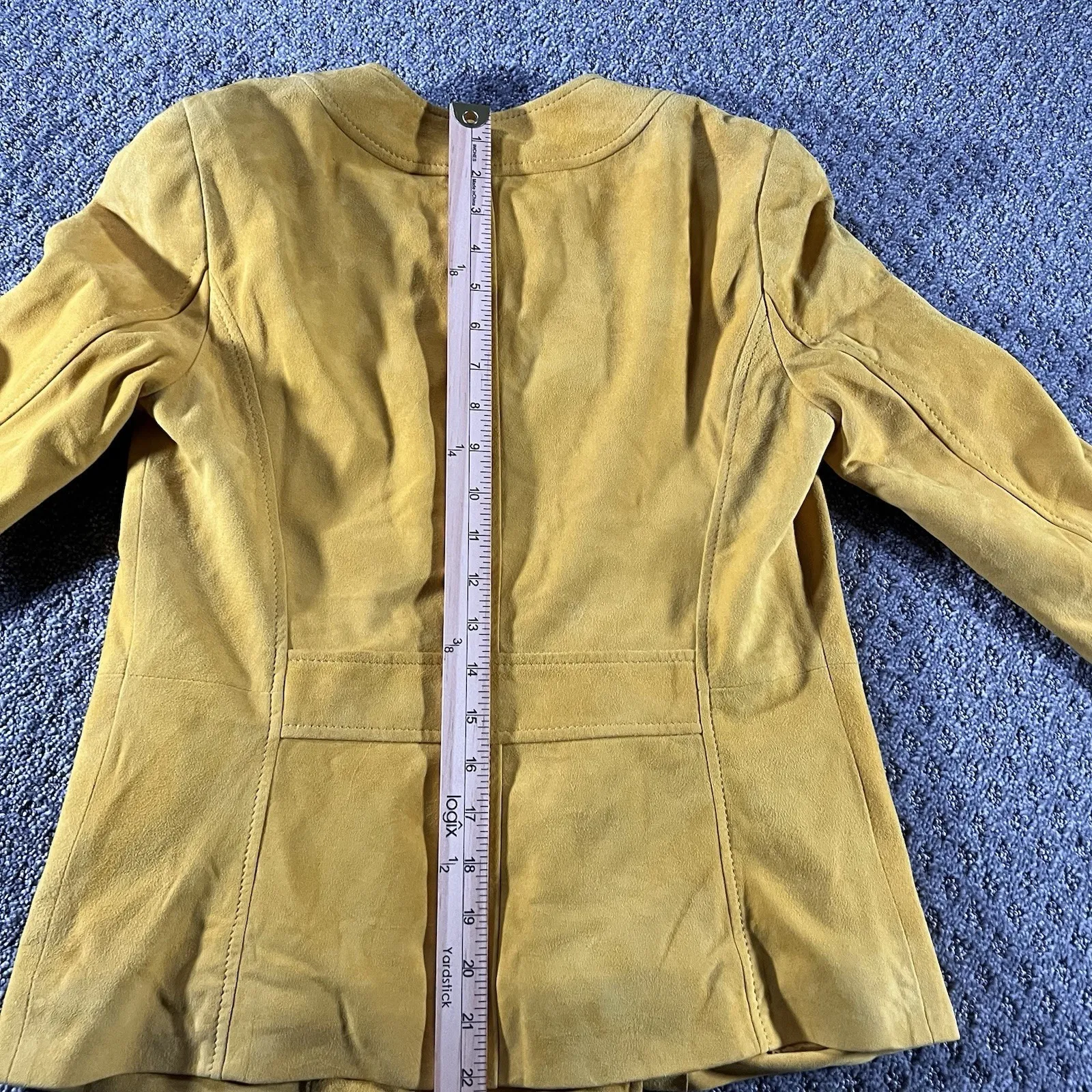 Tory Burch  Mustard Yellow Suede leather Double-Breasted Jacket 3/4 Sleeve Size 6 - Image 9