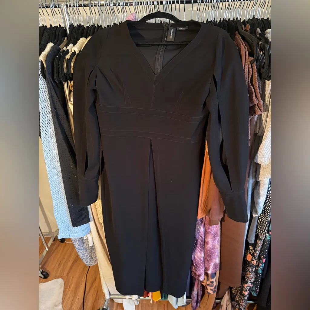 Yigal Azrouël Crepe Midi Length Dress Open Slit Long Sleeve Black Size 6 - Image 3