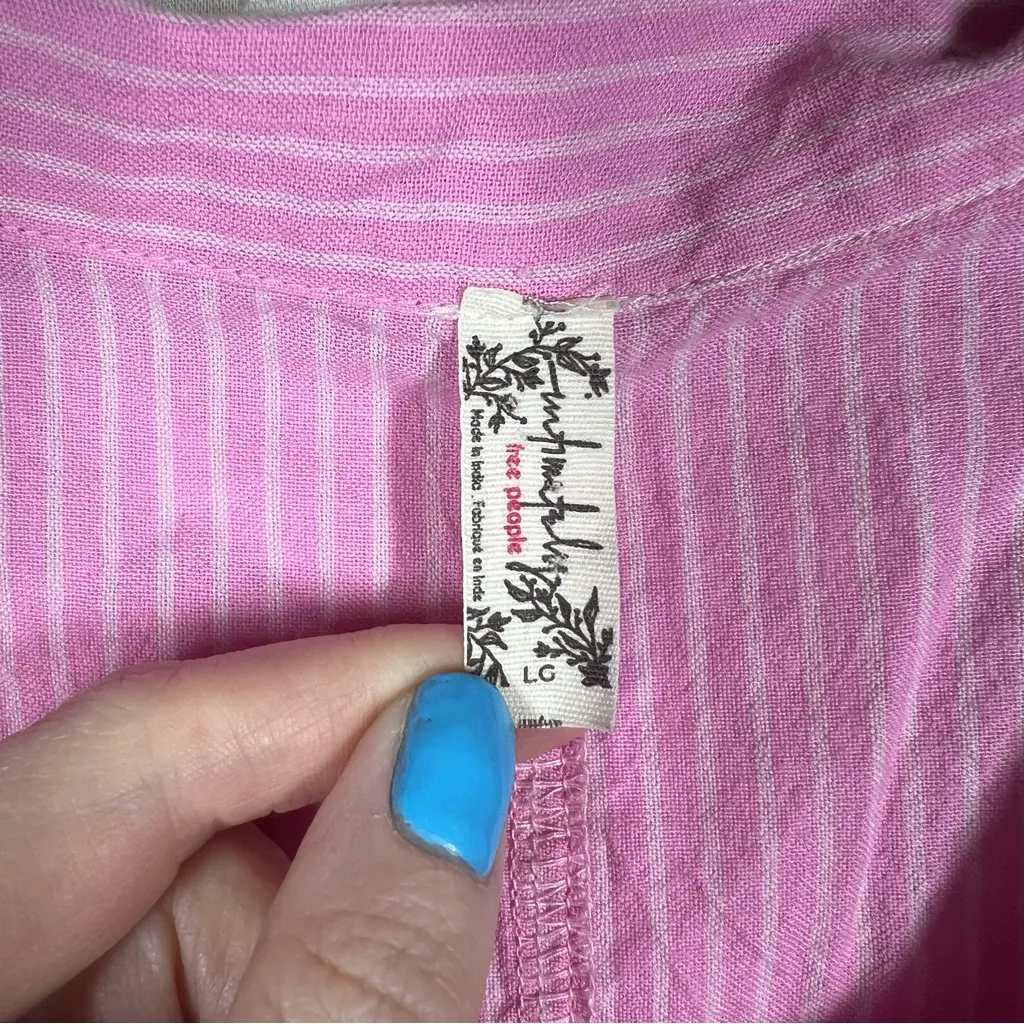 Free People Intimately Pink‎ Pin Striped Jomo Button Romper - Image 2