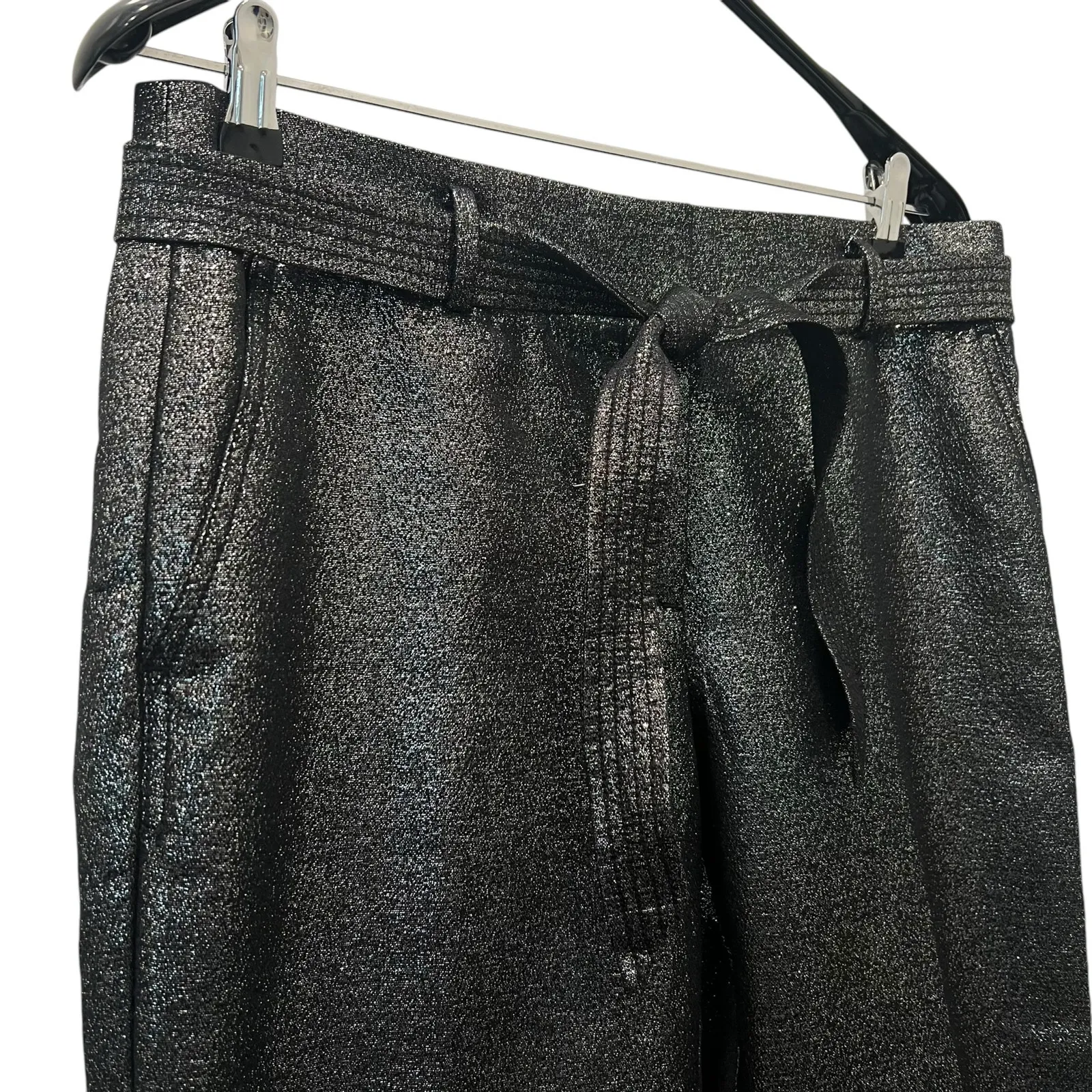 LOFT Womens Black Silver Metallic Sparkle Belted Crop Dress Pants 8P Petite - Image 4
