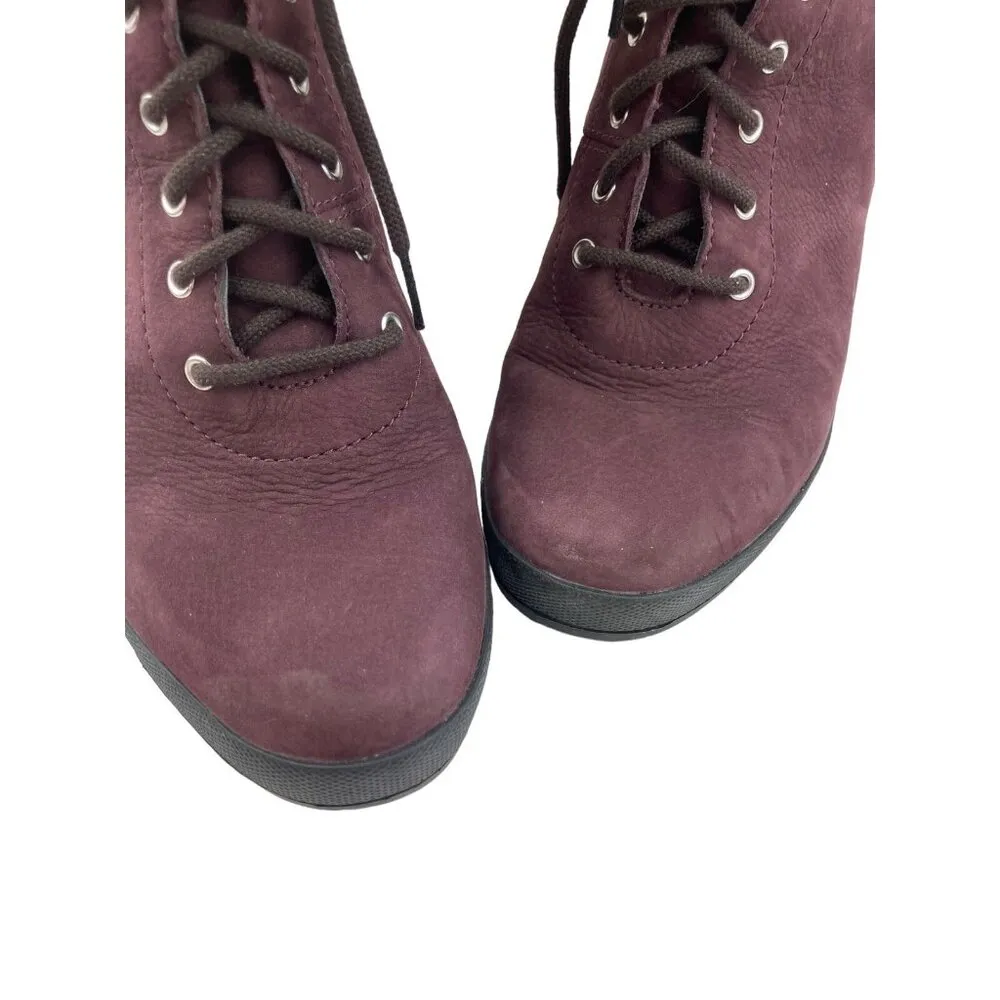 *Timberland Burgundy Leather Lace Up Heeled Ankle Boots Womens Size 10 Causal - Image 11