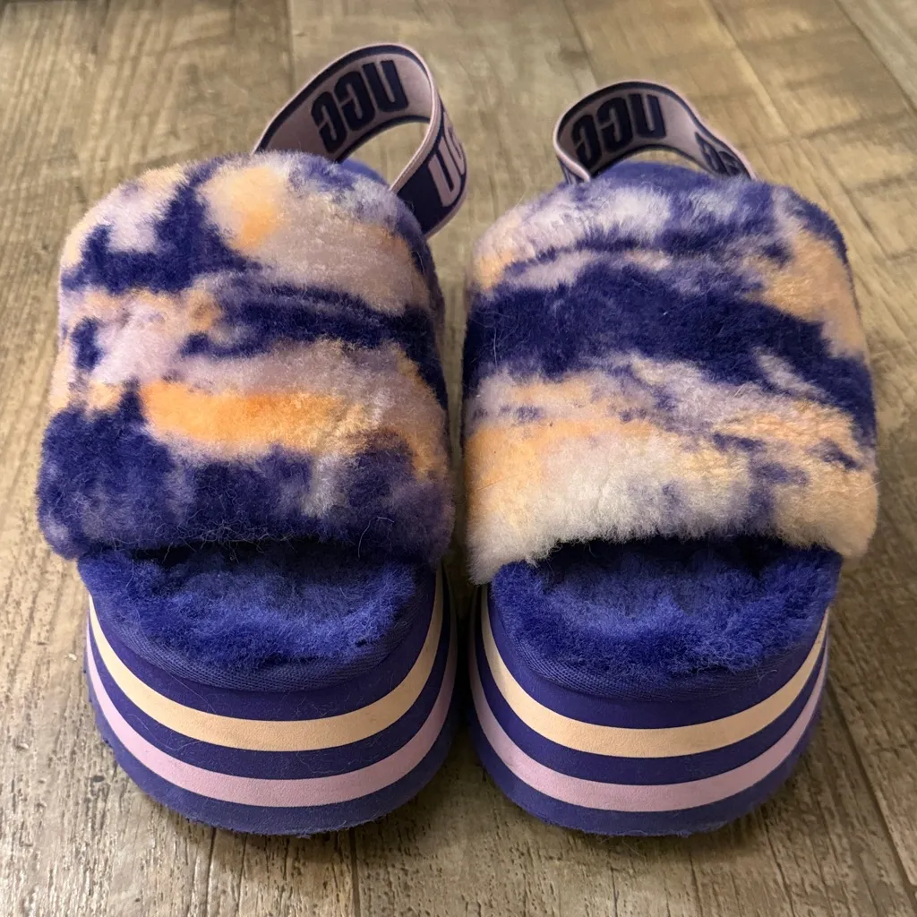 Ugg Disco Marble Slide Slippers Sheepskin Violet Night Purple Tie Dye - Image 6