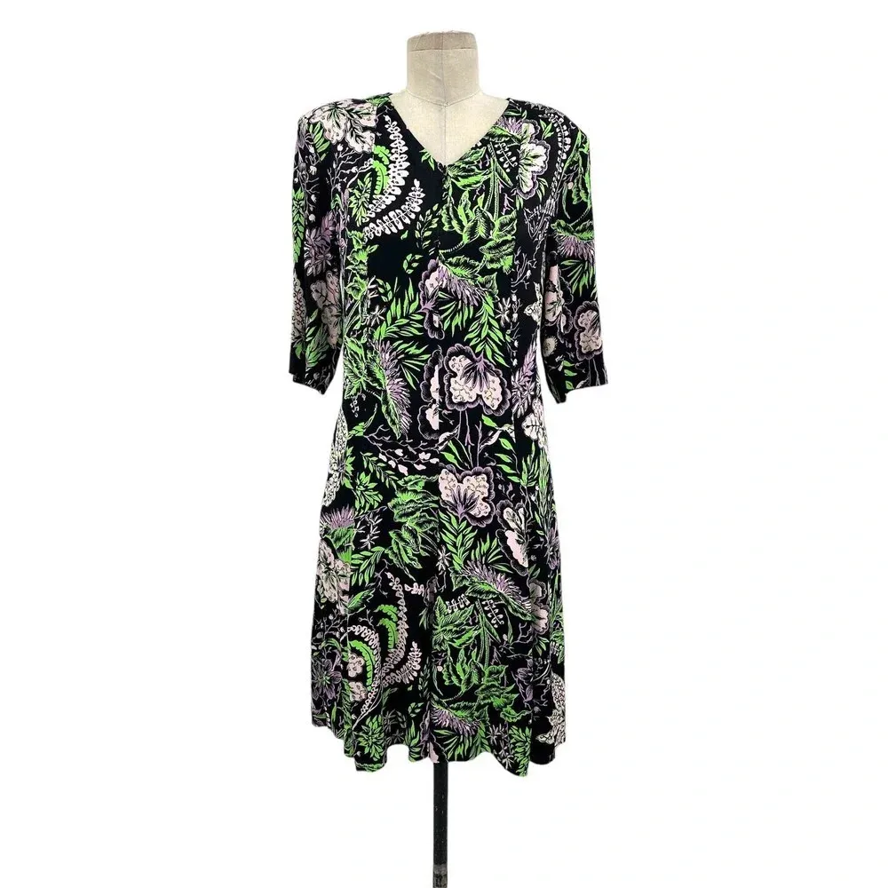 Rodebjer Kandy Dress In‎ Vegetal Floral Print Black Green Size Large - Image 3