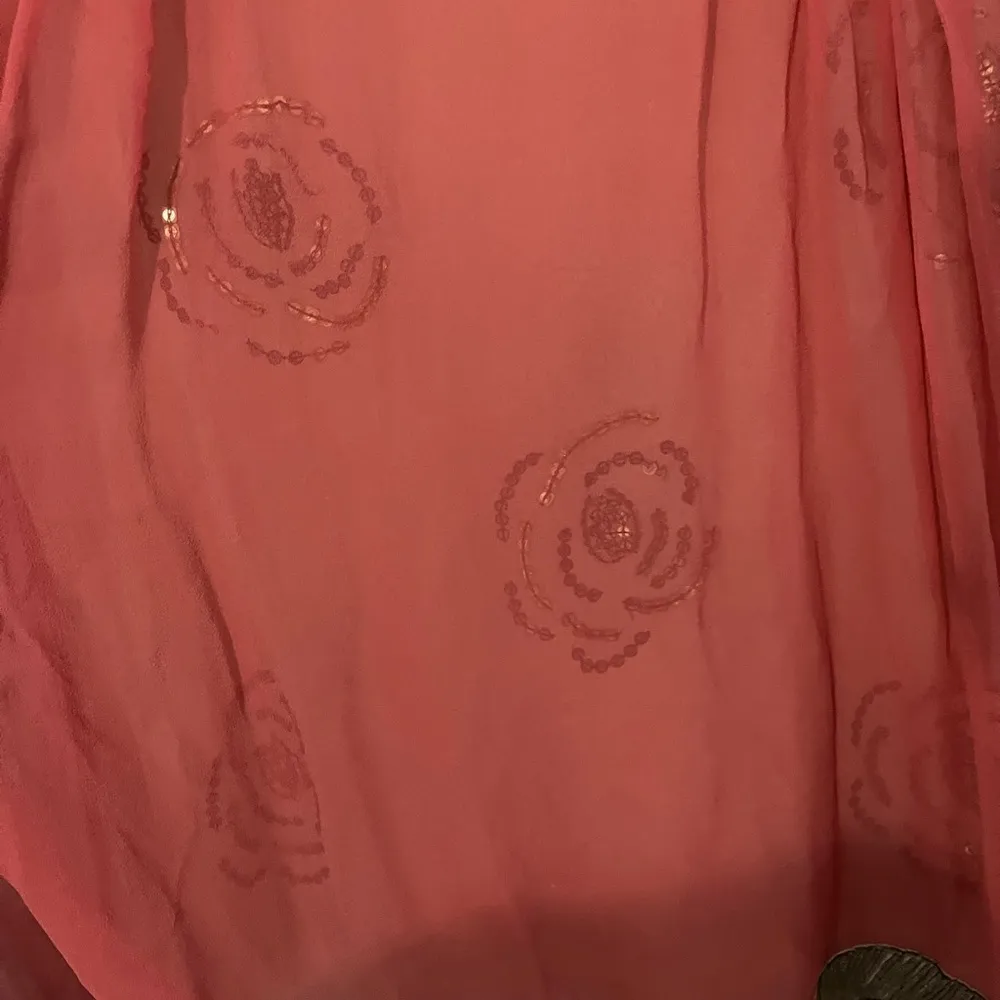 Saivana Sheer Orange Pink Top floral underlay silk made in India Sz XL - Image 4