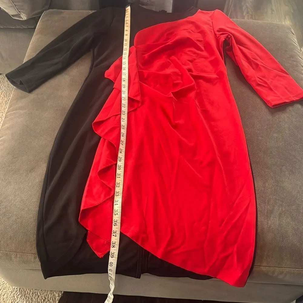 Womens Black & Red Asymmetrical Ruffled Front Midi Dress 3/4 Sleeve Size 3XL NEW - Image 9