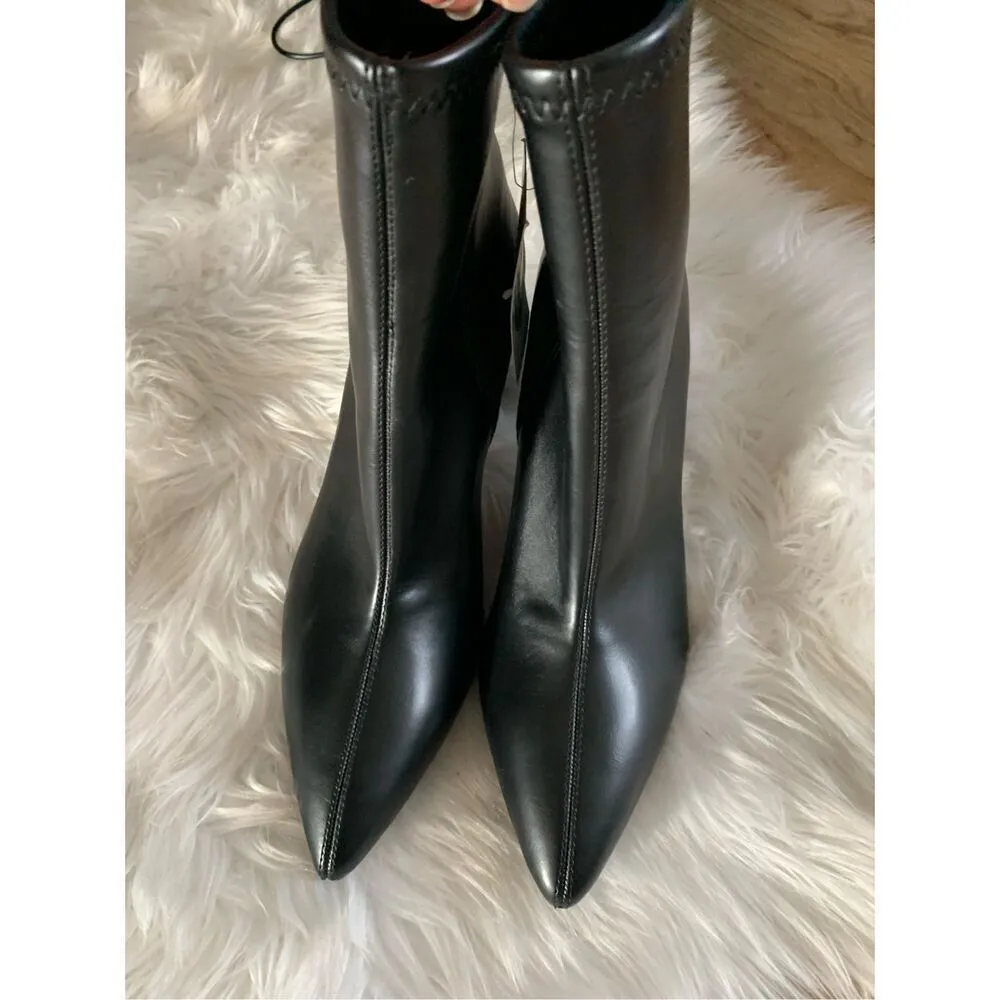 Target brand pointy black heeled boots booties faux leather material size 10 com - Image 2