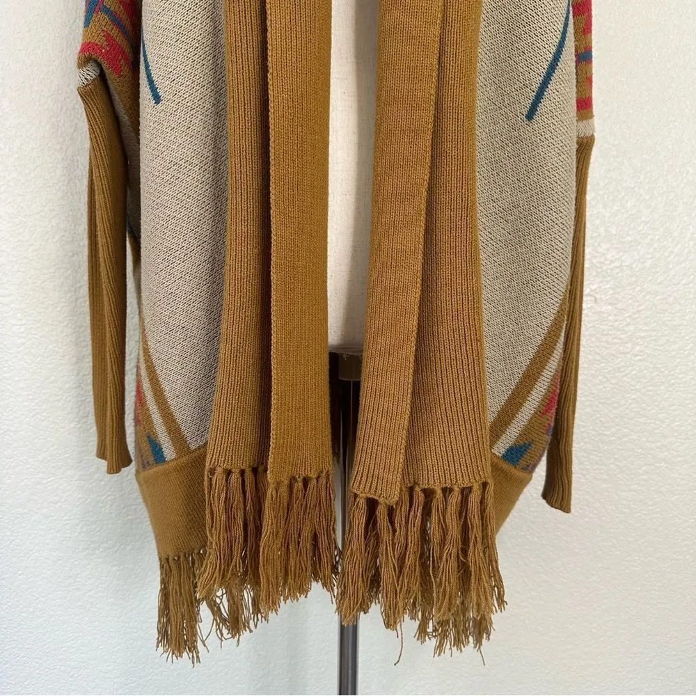 Urban Outfitters Ecote Tribal Knit Fringe Hem Poncho Cardigan, Sz Small - Image 3
